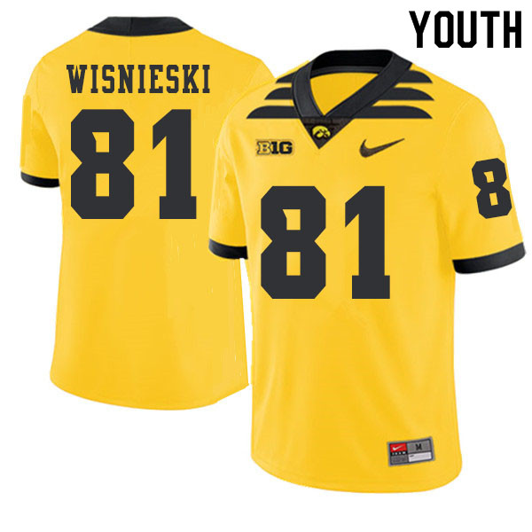 2019 Youth #81 Jon Wisnieski Iowa Hawkeyes College Football Alternate Jerseys Sale-Gold - Click Image to Close